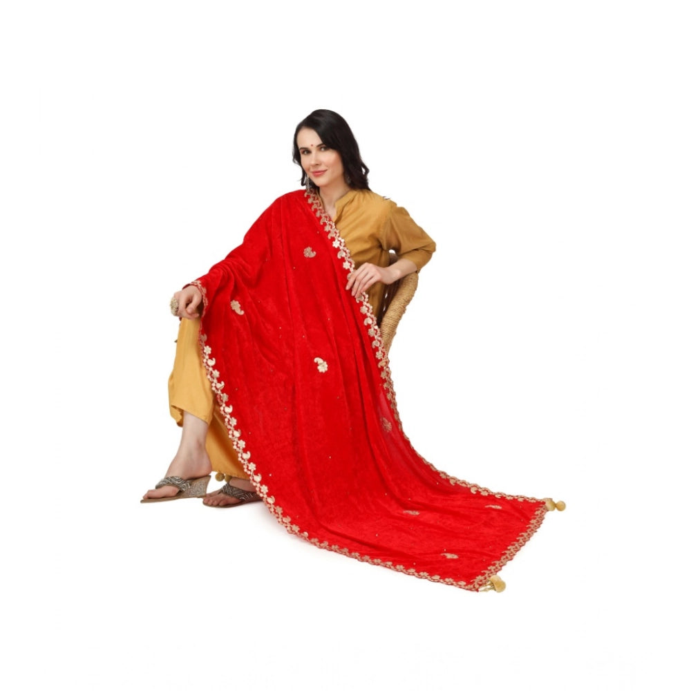 Women's Velvet Gotta Patti Shawl (Red, Length: 2.25 to 2.50 Mtr)
