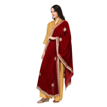Women's Velvet Gotta Patti Shawl (Maroon, Length: 2.25 to 2.50 Mtr)