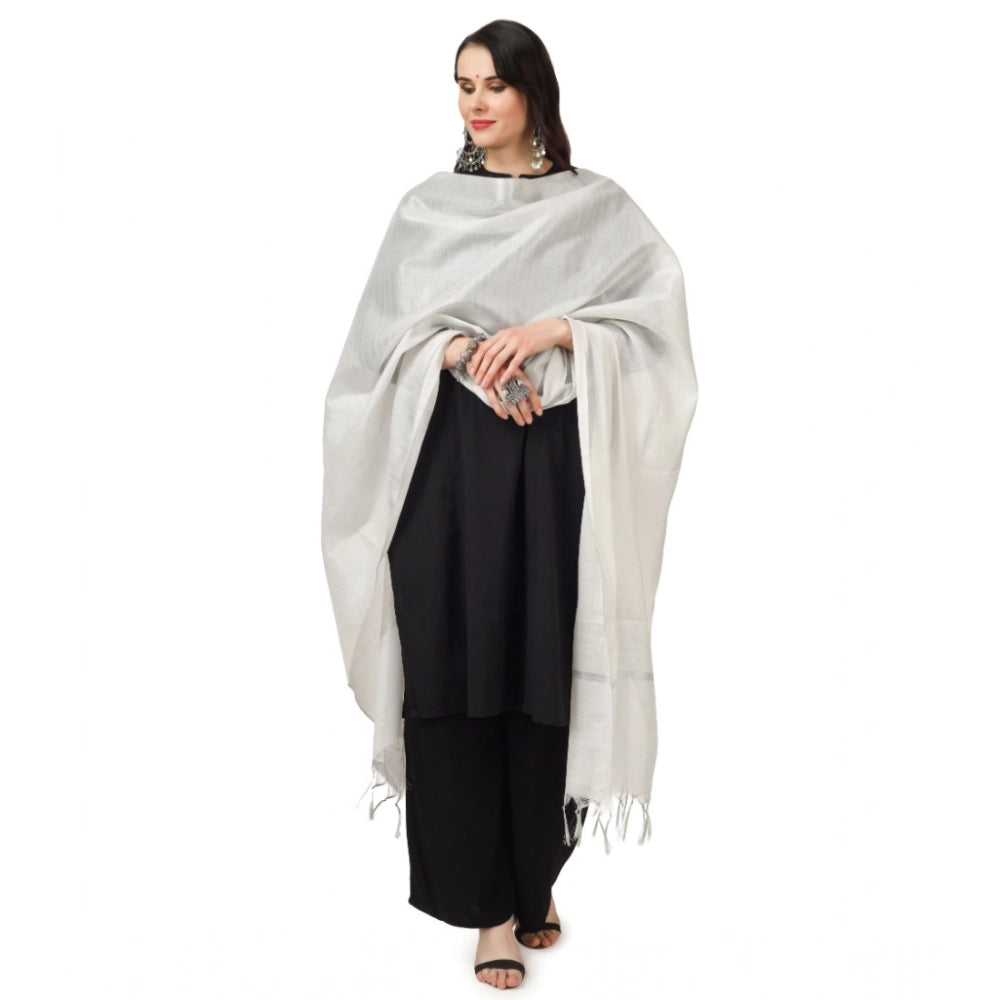 Women's Chanderi Solid Shawl (White, Length: 2.25 to 2.50 Mtr)