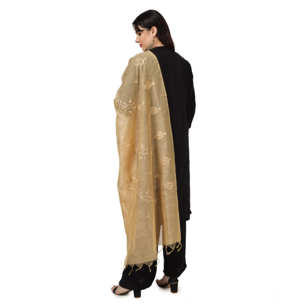 Women's Cotton Embroidered Shawl (Gold, Length: 2.25 to 2.50 Mtr)