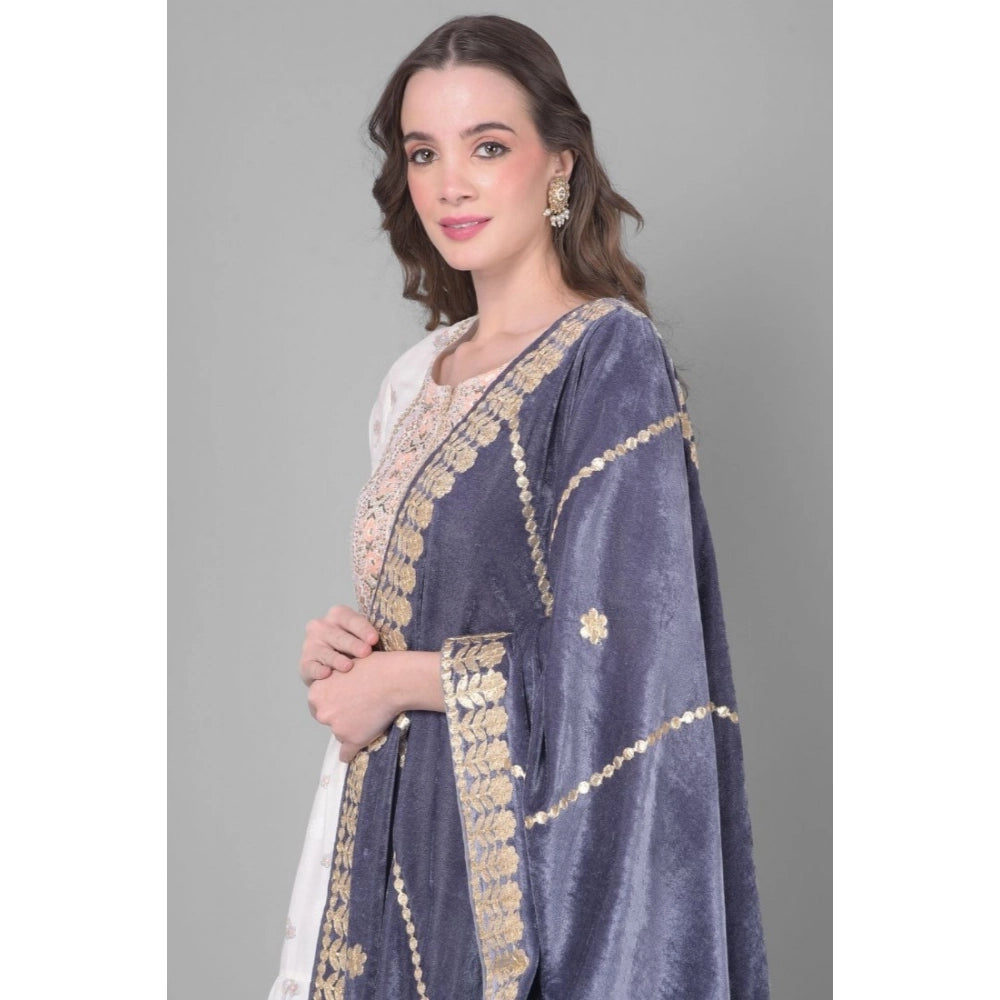 Women's Velvet Gotta Patti Shawl (Grey, Length: 2.25 to 2.50 Mtr)