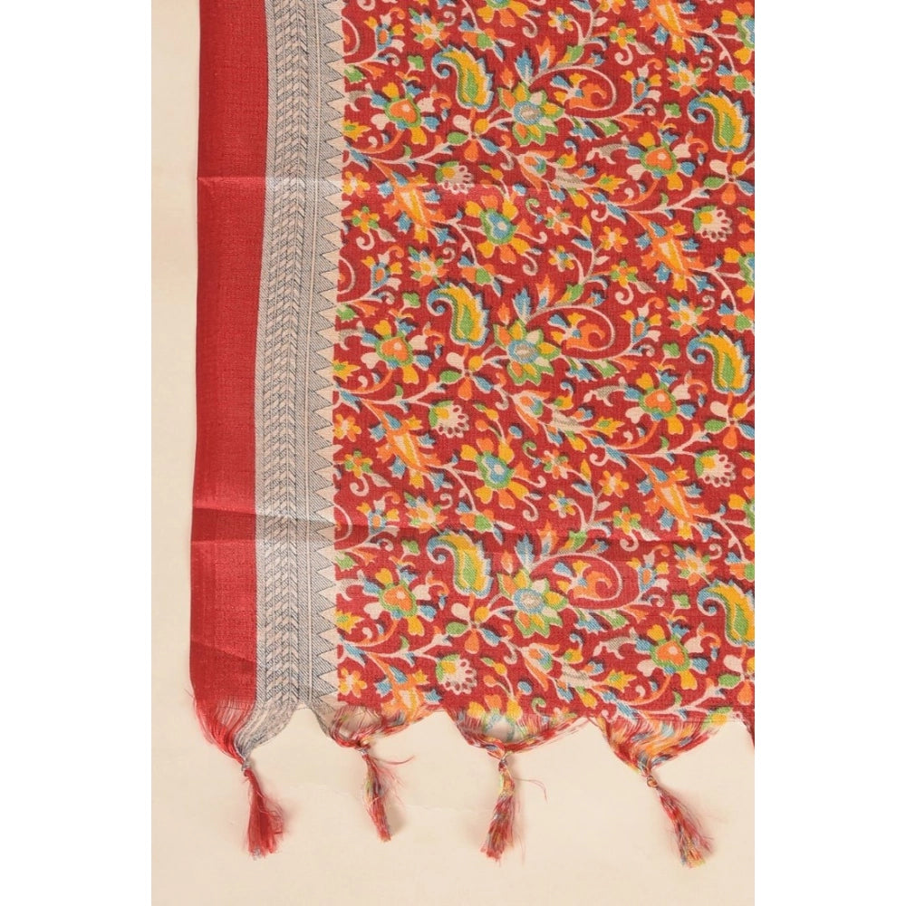 Women's Art Silk Printed Shawl (Red, Length: 2.25 to 2.50 Mtr)
