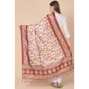 Women's Art Silk Printed Shawl (Maroon, Length: 2.25 to 2.50 Mtr)