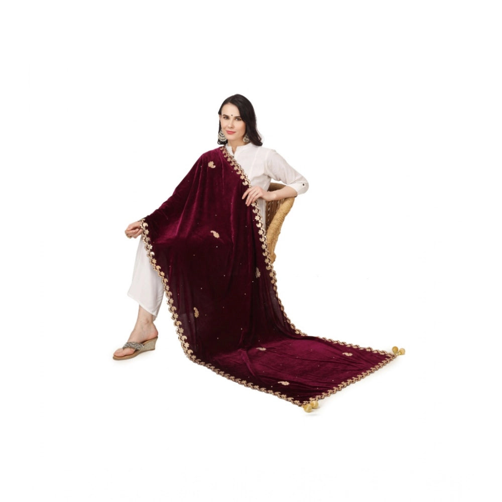 Women's Velvet Gotta Patti Shawl (Purple, Length: 2.25 to 2.50 Mtr)