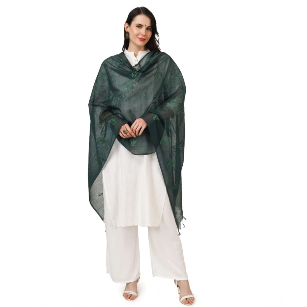 Women's Cotton Embroidered Shawl (Green, Length: 2.25 to 2.50 Mtr)
