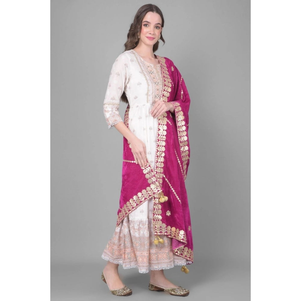 Women's Velvet Gotta Patti Shawl (Purple, Length: 2.25 to 2.50 Mtr)