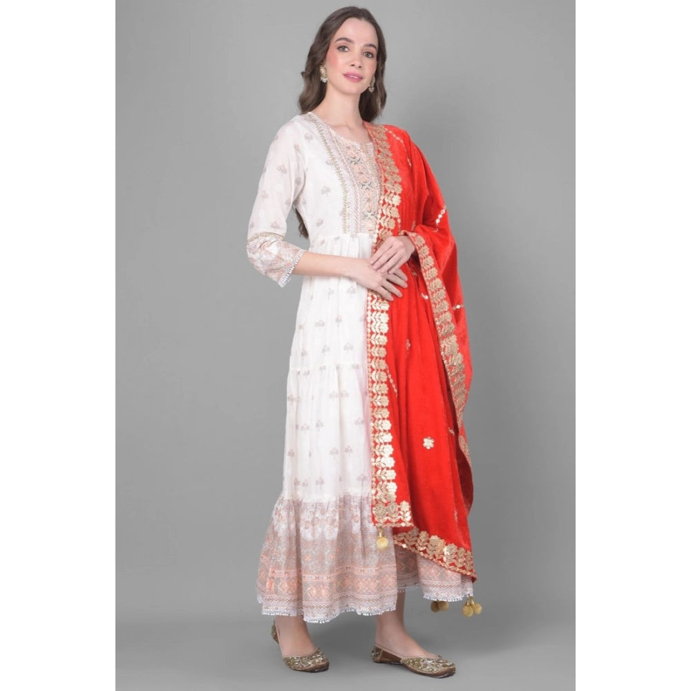Women's Velvet Gotta Patti Shawl (Red, Length: 2.25 to 2.50 Mtr)