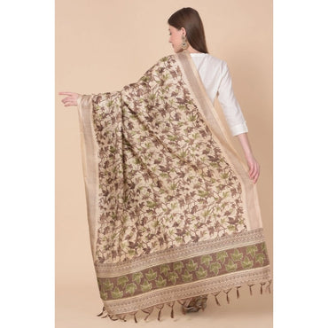 Women's Art Silk Printed Shawl (Gold, Length: 2.25 to 2.50 Mtr)