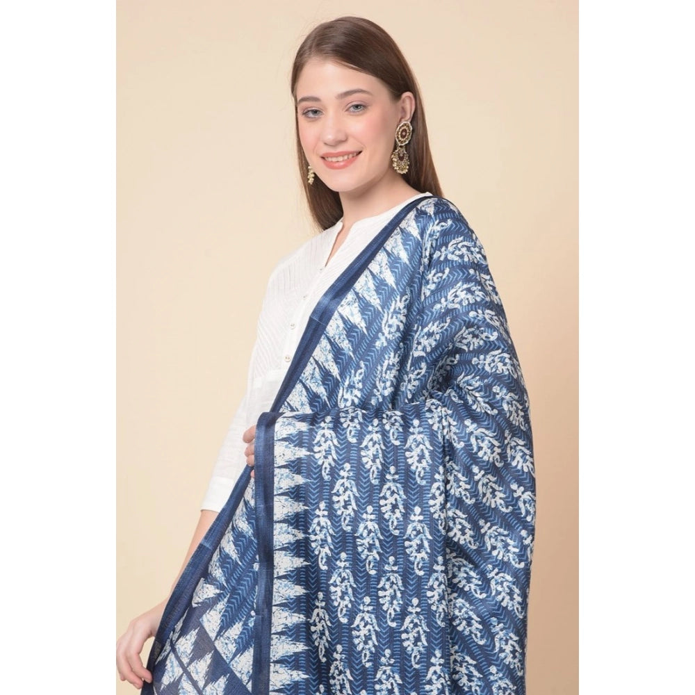 Women's Art Silk Printed Shawl (Blue, Length: 2.25 to 2.50 Mtr)