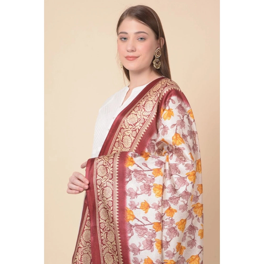 Women's Art Silk Printed Shawl (Maroon, Length: 2.25 to 2.50 Mtr)