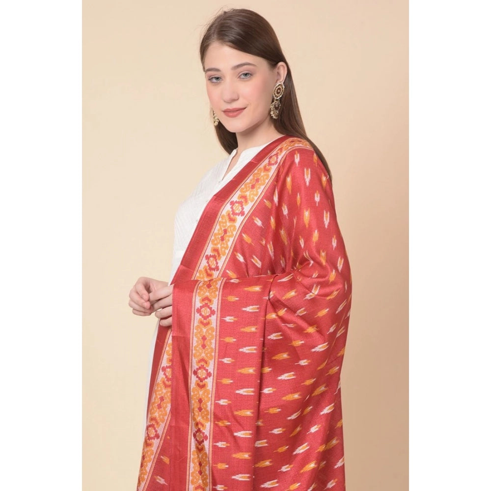 Women's Art Silk Printed Shawl (Red, Length: 2.25 to 2.50 Mtr)