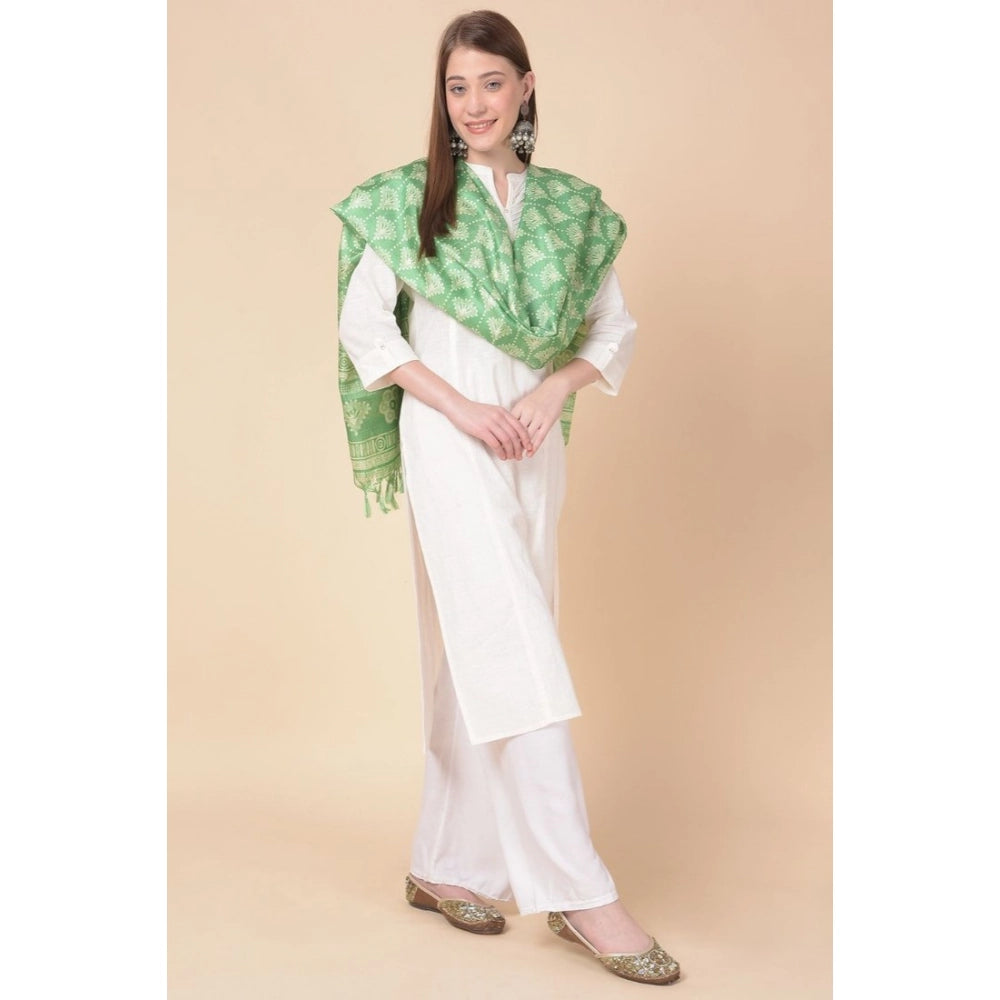 Women's Art Silk Printed Shawl (Light Green, Length: 2.25 to 2.50 Mtr)