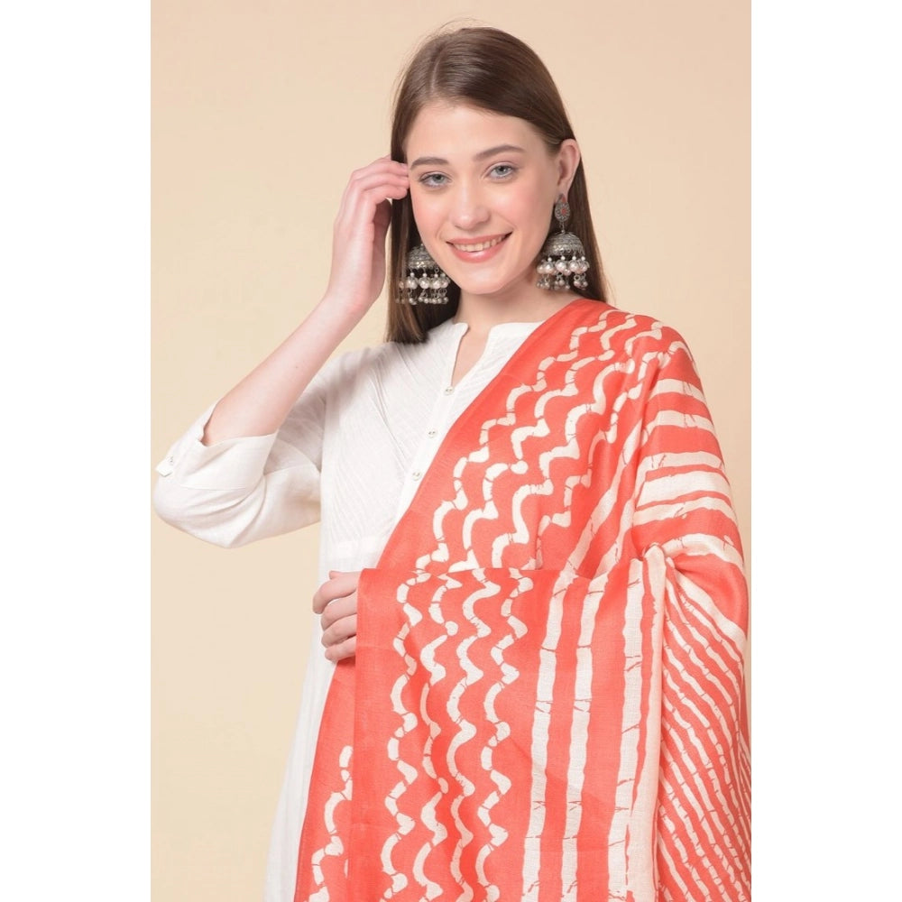 Women's Art Silk Printed Shawl (Orange, Length: 2.25 to 2.50 Mtr)
