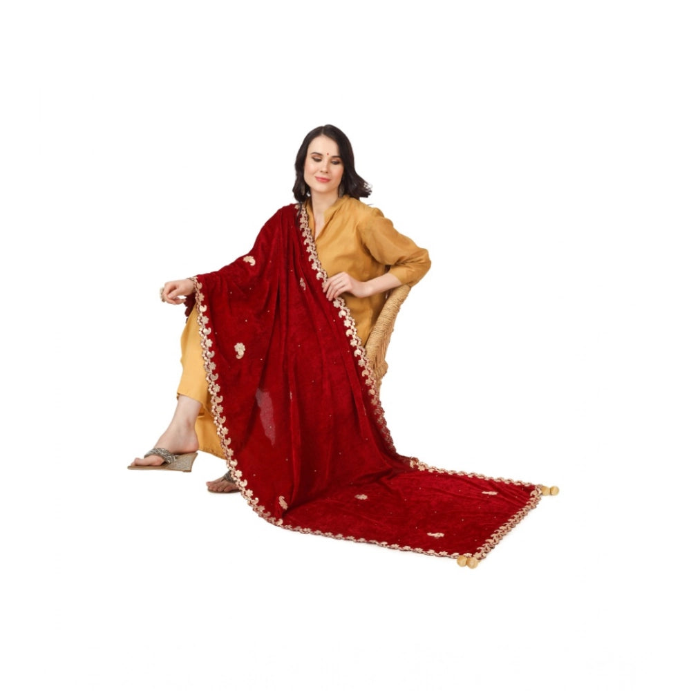 Women's Velvet Gotta Patti Shawl (Maroon, Length: 2.25 to 2.50 Mtr)