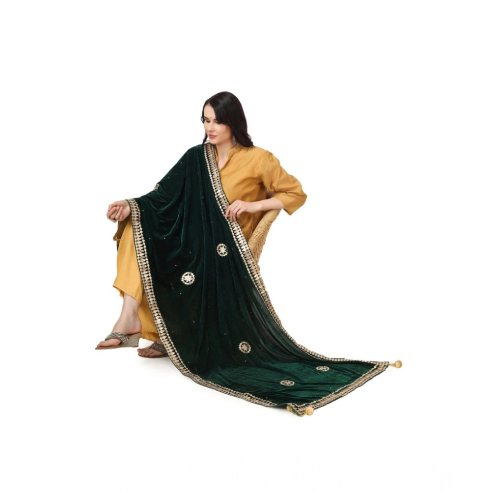Women's Velvet Gotta Patti Shawl (Green, Length: 2.25 to 2.50 Mtr)