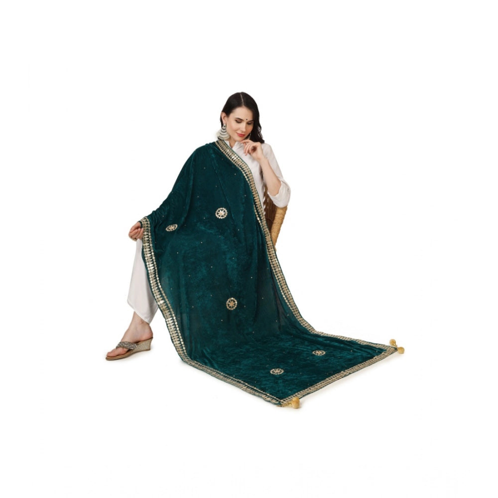 Women's Velvet Gotta Patti Shawl (Dark Green, Length: 2.25 to 2.50 Mtr)