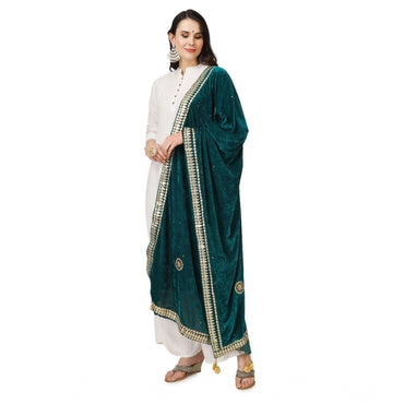 Women's Velvet Gotta Patti Shawl (Dark Green, Length: 2.25 to 2.50 Mtr)