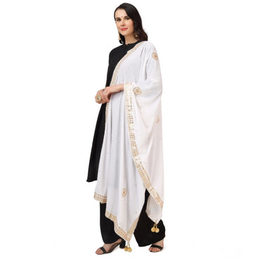 Women's Velvet Gotta Patti Shawl (White, Length: 2.25 to 2.50 Mtr)