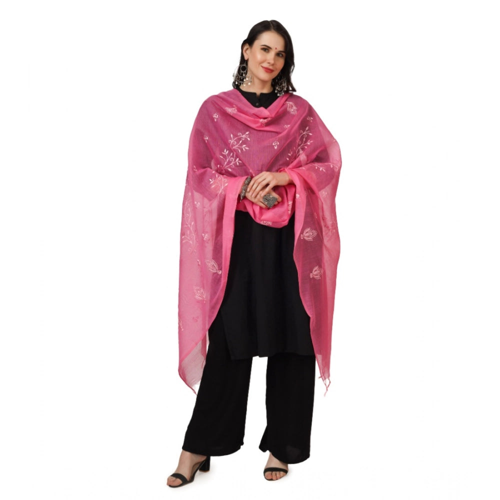 Women's Cotton Embroidered Shawl (Pink, Length: 2.25 to 2.50 Mtr)