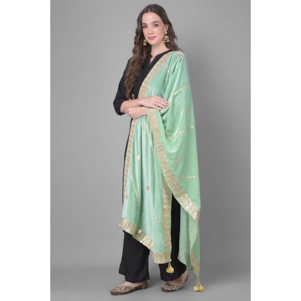 Women's Velvet Gotta Patti Shawl (Sea Green, Length: 2.25 to 2.50 Mtr)