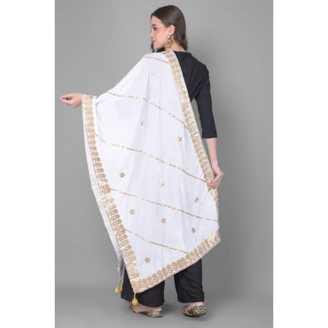Women's Velvet Gotta Patti Shawl (Off White, Length: 2.25 to 2.50 Mtr)