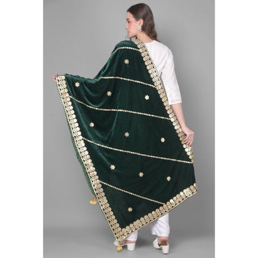 Women's Velvet Gotta Patti Shawl (Green, Length: 2.25 to 2.50 Mtr)