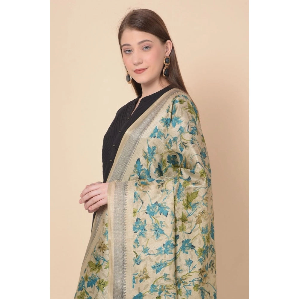 Women's Art Silk Printed Shawl (Gold, Length: 2.25 to 2.50 Mtr)