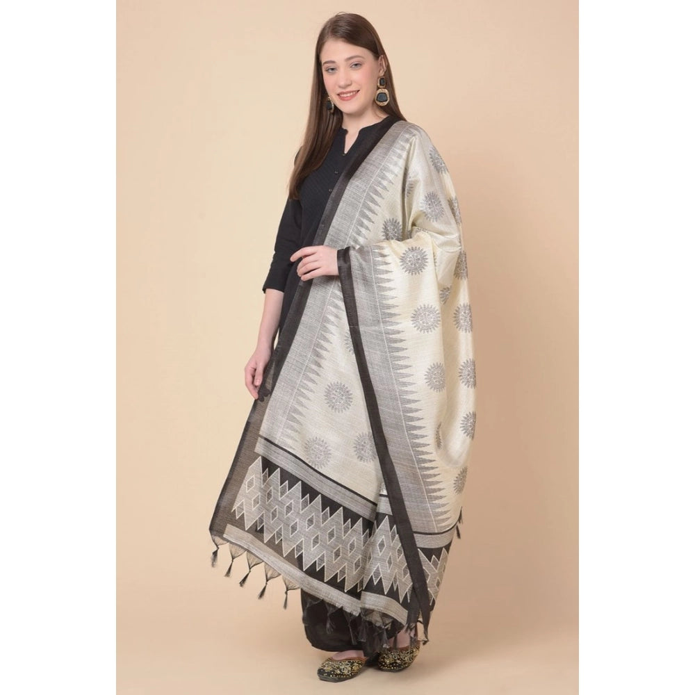 Women's Art Silk Printed Shawl (Black, Length: 2.25 to 2.50 Mtr)