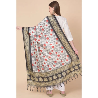 Women's Art Silk Printed Shawl (Black, Length: 2.25 to 2.50 Mtr)