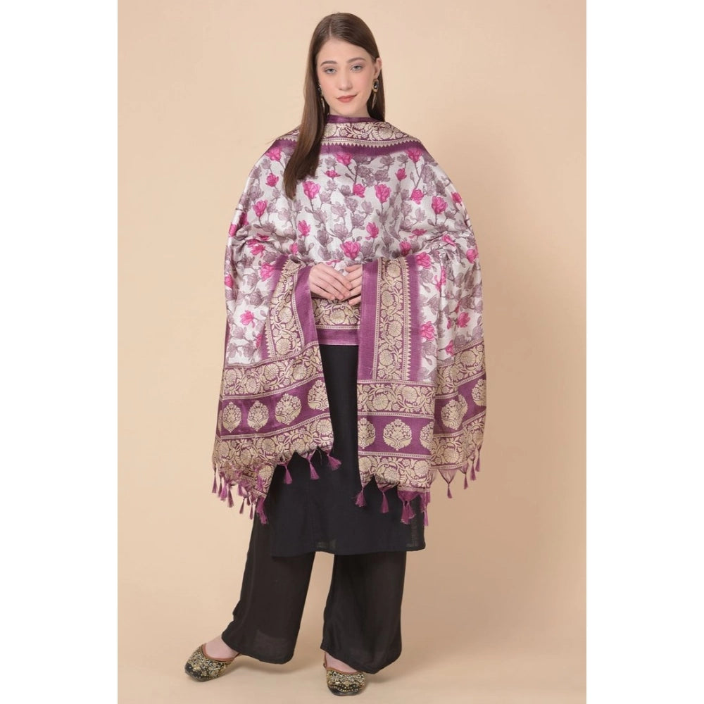 Women's Art Silk Printed Shawl (Purple, Length: 2.25 to 2.50 Mtr)