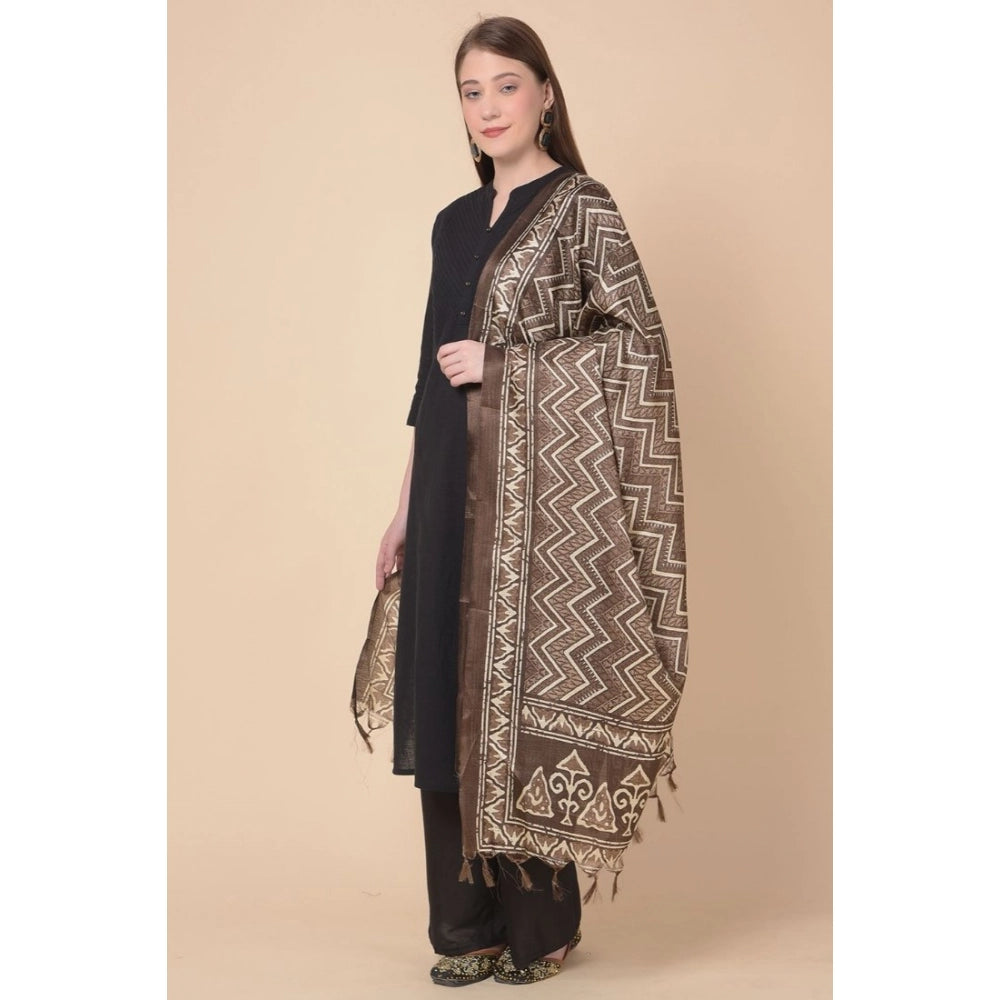 Women's Art Silk Printed Shawl (Brown, Length: 2.25 to 2.50 Mtr)