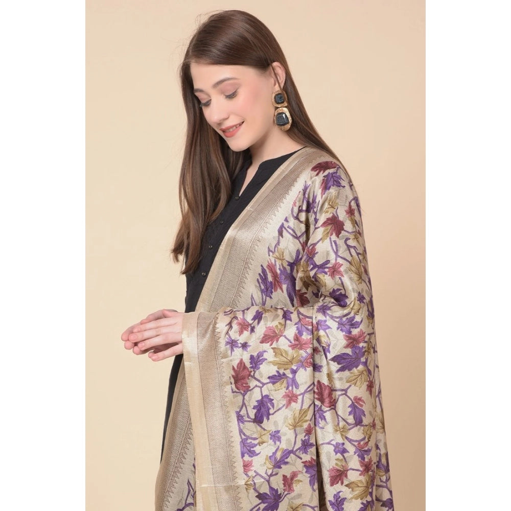 Women's Art Silk Printed Shawl (Gold, Length: 2.25 to 2.50 Mtr)