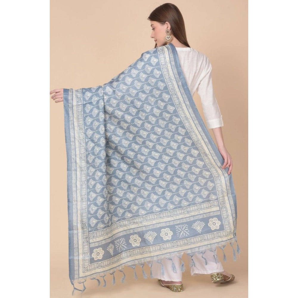 Women's Art Silk Printed Shawl (Grey, Length: 2.25 to 2.50 Mtr)
