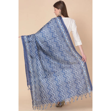 Women's Art Silk Printed Shawl (Blue, Length: 2.25 to 2.50 Mtr)
