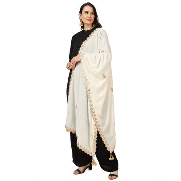 Women's Velvet Gotta Patti Shawl (Off White, Length: 2.25 to 2.50 Mtr)