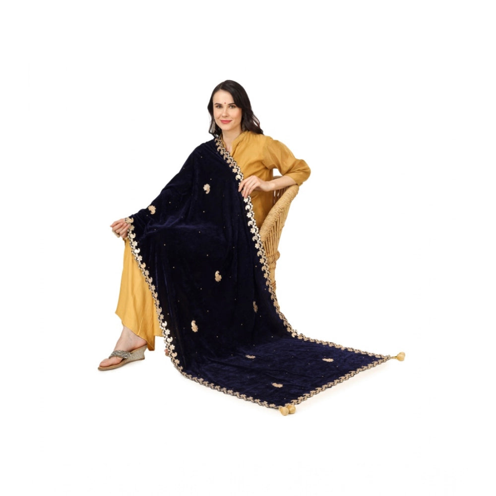 Women's Velvet Gotta Patti Shawl (Blue, Length: 2.25 to 2.50 Mtr)