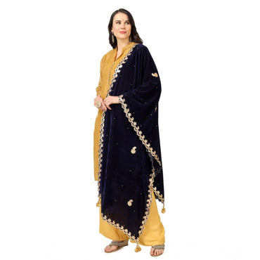 Women's Velvet Gotta Patti Shawl (Blue, Length: 2.25 to 2.50 Mtr)