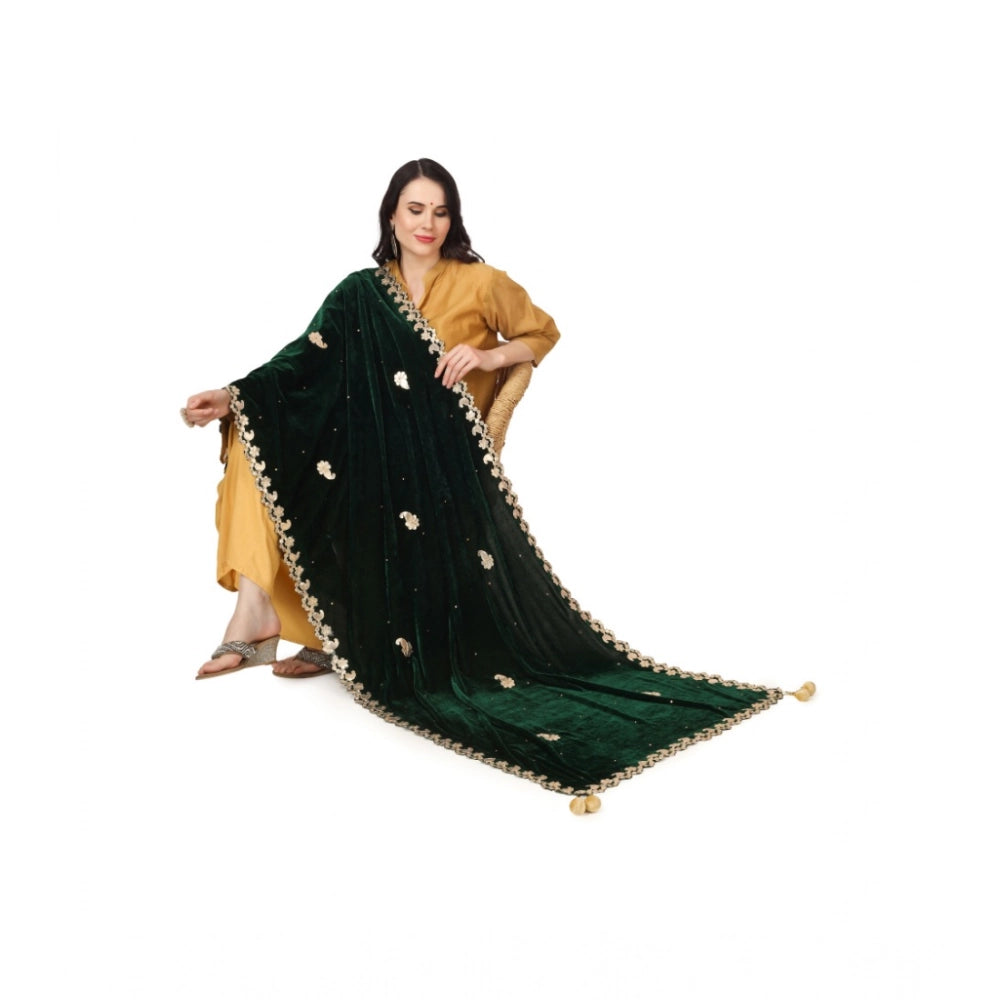 Women's Velvet Gotta Patti Shawl (Green, Length: 2.25 to 2.50 Mtr)