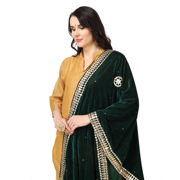 Women's Velvet Gotta Patti Shawl (Green, Length: 2.25 to 2.50 Mtr)
