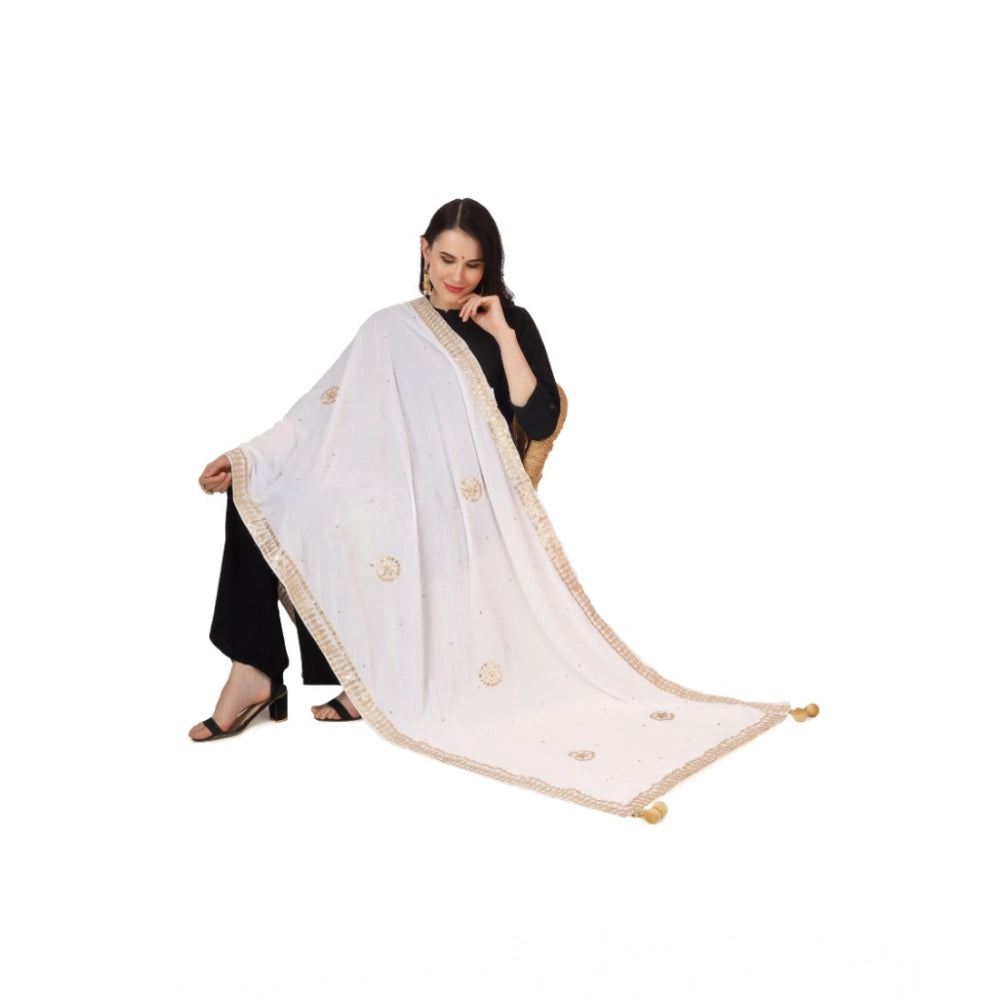 Women's Velvet Gotta Patti Shawl (White, Length: 2.25 to 2.50 Mtr)