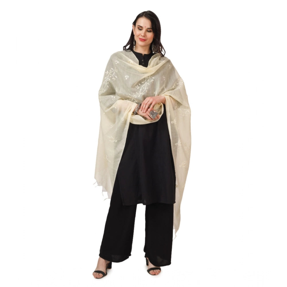 Women's Cotton Embroidered Shawl (Off-White, Length: 2.25 to 2.50 Mtr)