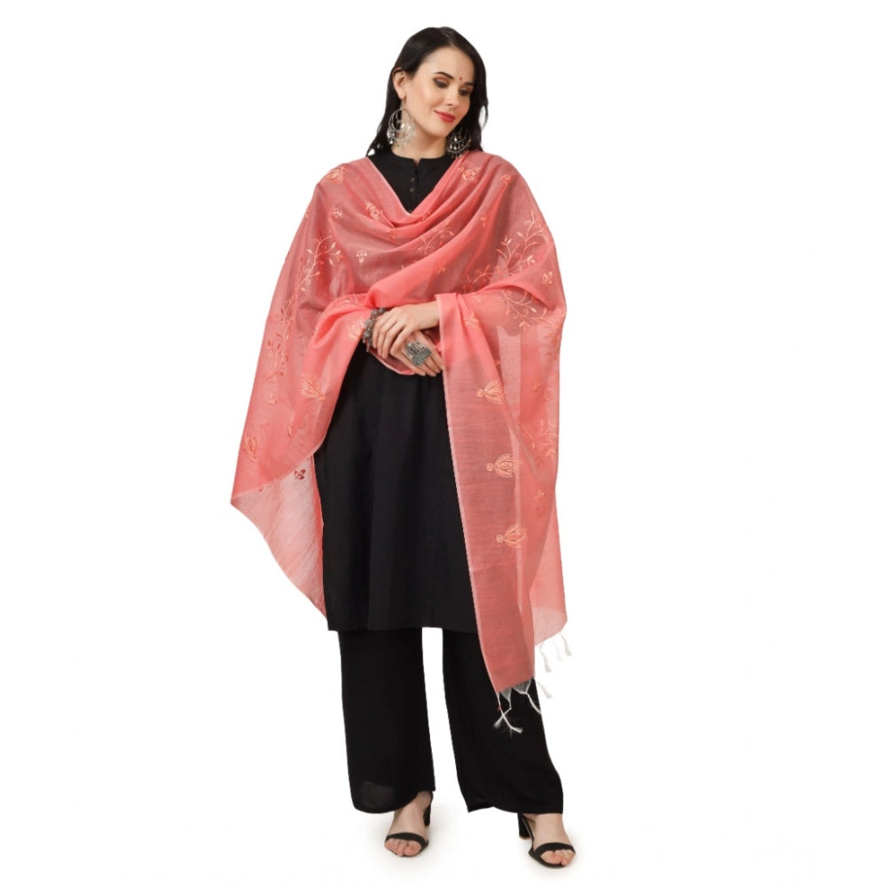Women's Cotton Embroidered Shawl (Peach, Length: 2.25 to 2.50 Mtr)