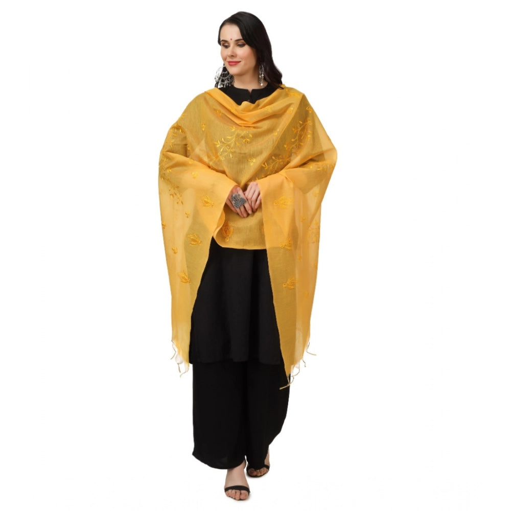 Women's Cotton Embroidered Shawl (Yellow, Length: 2.25 to 2.50 Mtr)