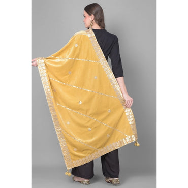 Women's Velvet Gotta Patti Shawl (Gold, Length: 2.25 to 2.50 Mtr)