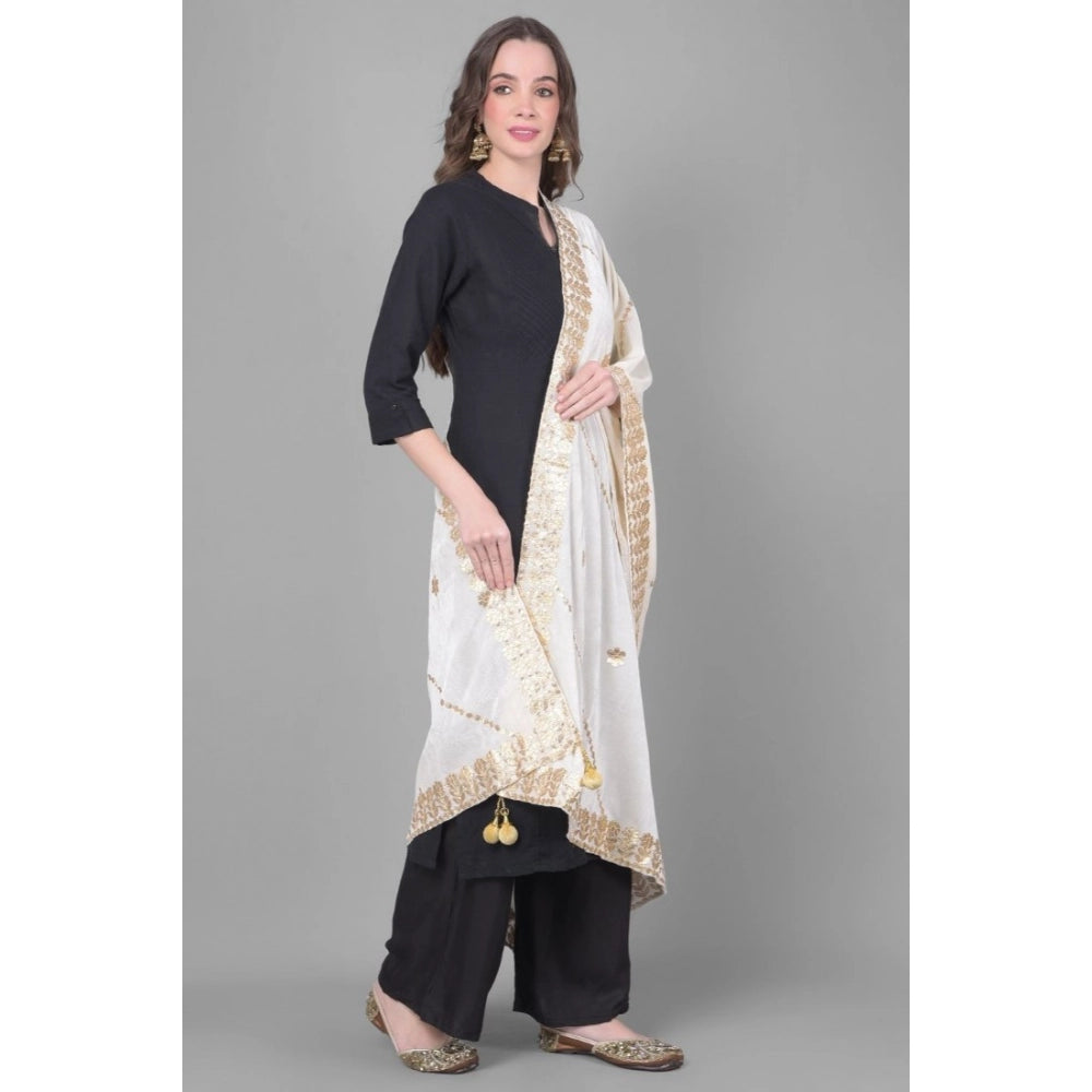Women's Velvet Gotta Patti Shawl (White, Length: 2.25 to 2.50 Mtr)