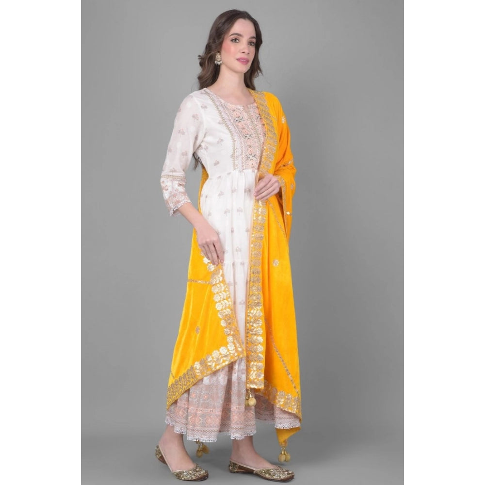 Women's Velvet Gotta Patti Shawl (Yellow, Length: 2.25 to 2.50 Mtr)