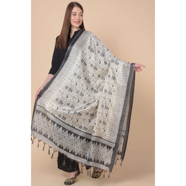 Women's Art Silk Printed Shawl (Black, Length: 2.25 to 2.50 Mtr)