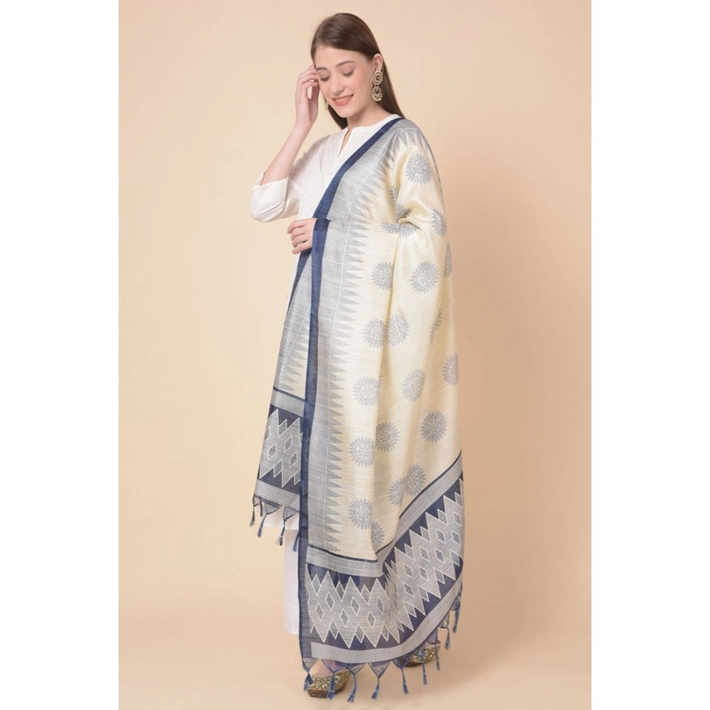 Women's Art Silk Printed Shawl (Blue, Length: 2.25 to 2.50 Mtr)