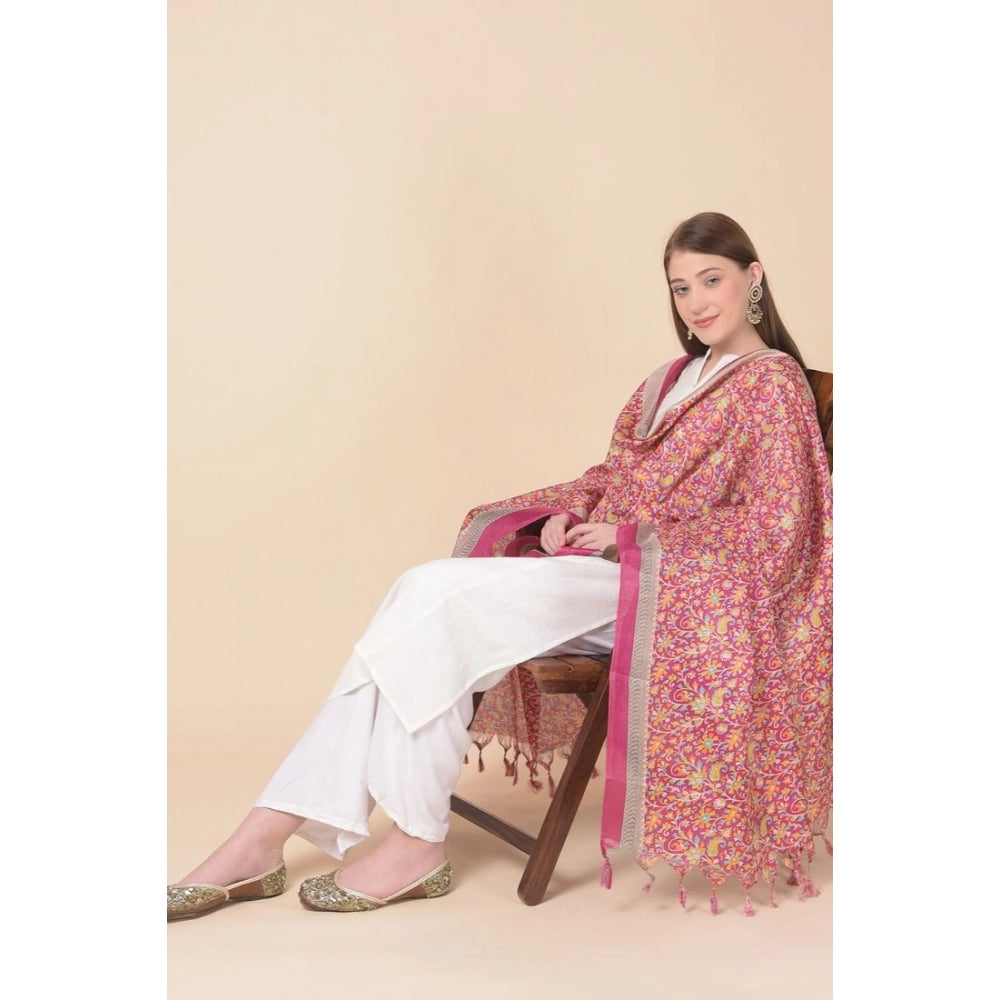 Women's Art Silk Printed Shawl (Pink, Length: 2.25 to 2.50 Mtr)