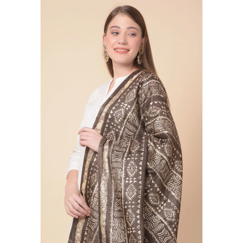 Women's Art Silk Printed Shawl (Brown, Length: 2.25 to 2.50 Mtr)